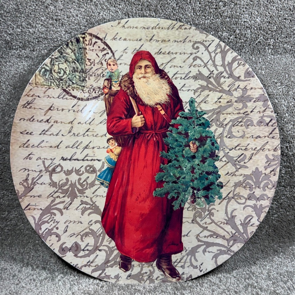 Sterling Inc Santa Lacquer Charger Plate‎ Red Vintage Christmas Holiday 13 in